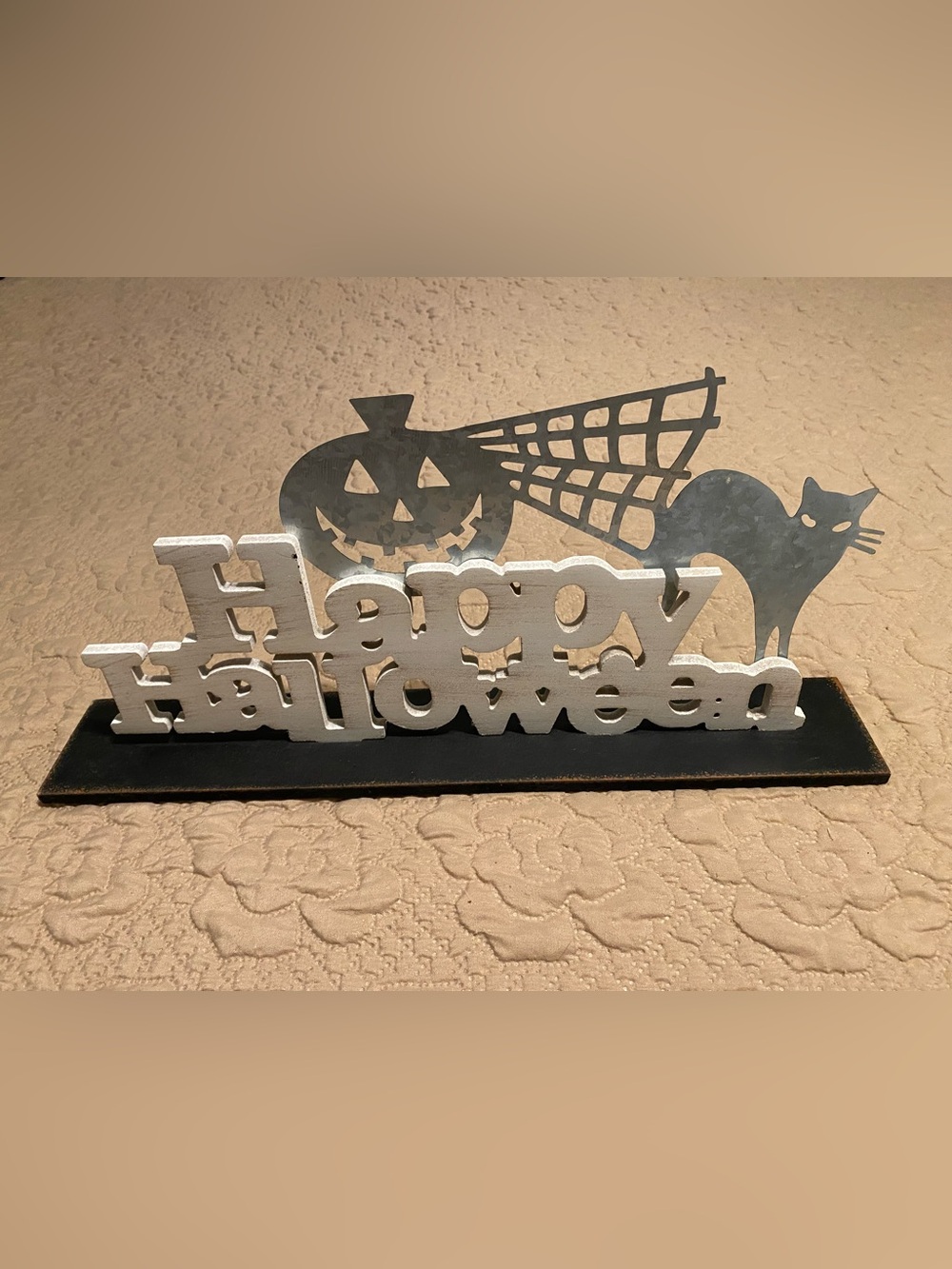 Happy Halloween Table Decor - White and Gray Wooden Sign